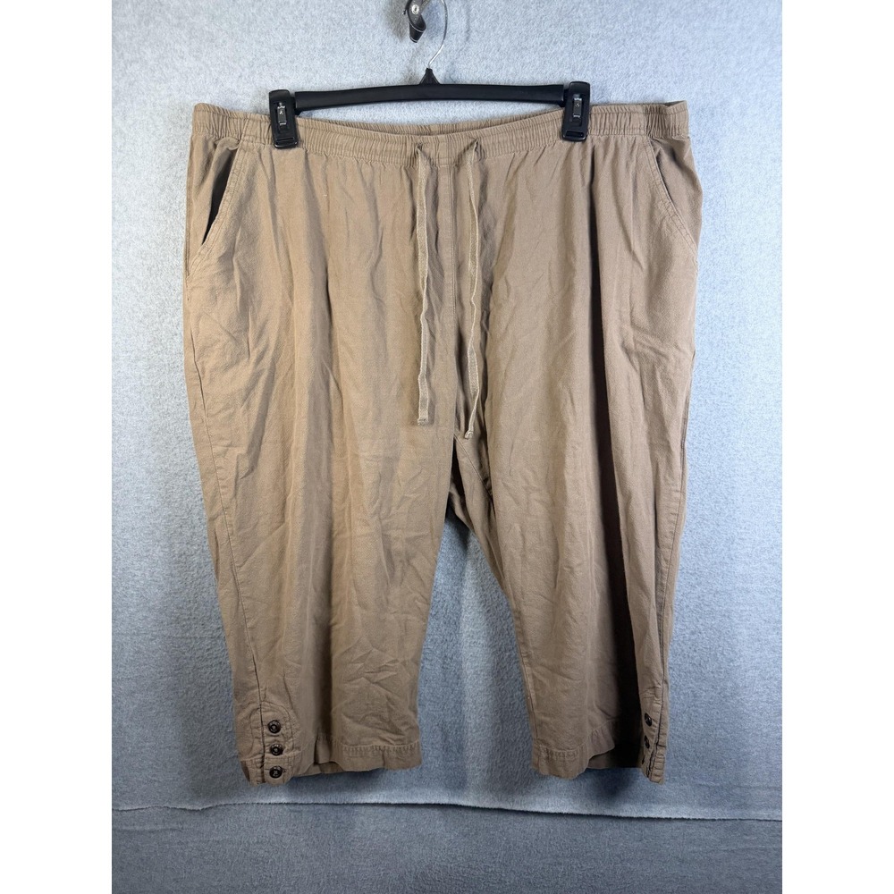 Cathy Daniels Capri Pants Womens 2X Beige Cotton Drawstring Elastic Waist Twill